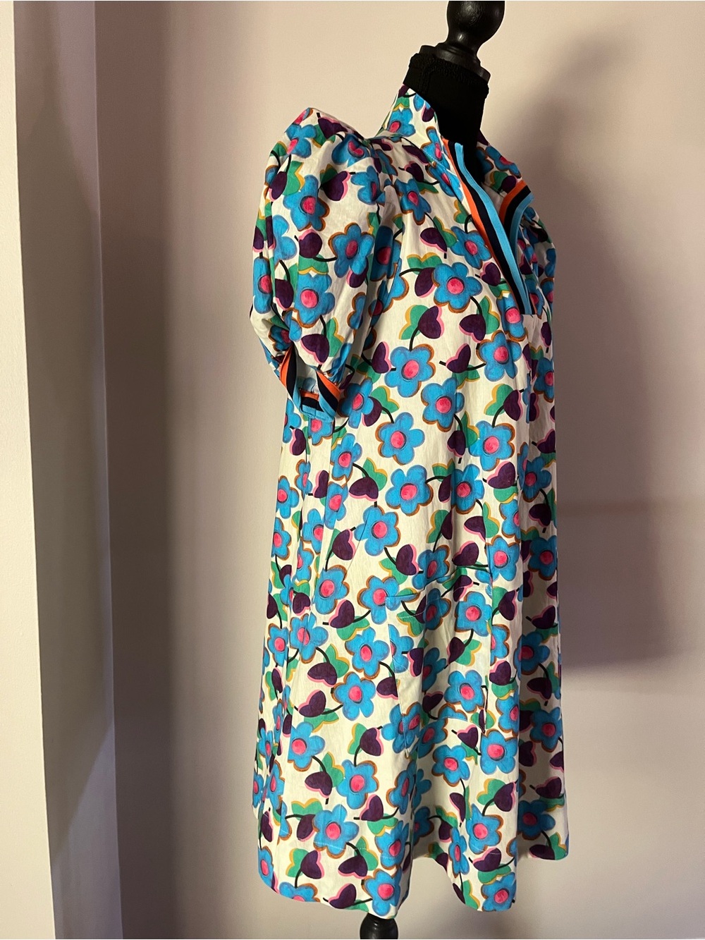Entro Floral Puff Sleeve Shift Dress – Retro Mod Print with Pockets NWT⭐️ – Sz S - Picture 5 of 8